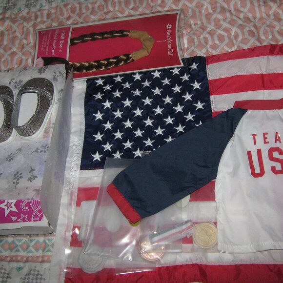American Girl Other - NWT Retired American Girl Team USA Medal Set, Sparkl Sneakers, & Doll 'Dos Braid